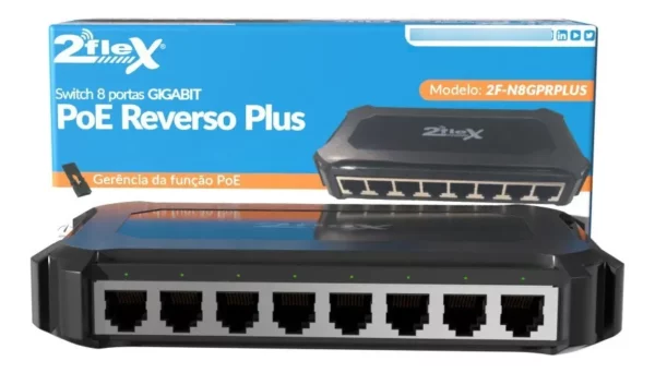 Switch 8 Portas Poe Reverso Gigabit Plus 2f-n8gprplus 2flex