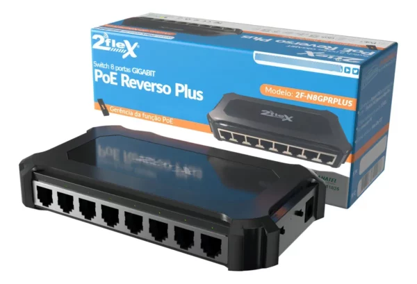 Switch 8 Portas Poe Reverso Gigabit Plus 2f-n8gprplus 2flex